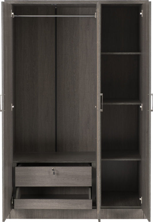 Lisbon 3 Door Wardrobe – Black Wood Grain Finish