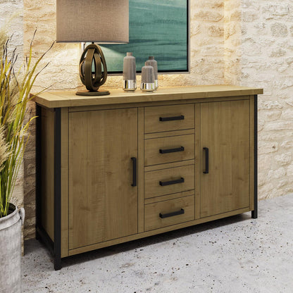 Lowry 2 Door 4 Drawer Large Sideboard Driftwood Lacquered Solid Reclaimed Pine