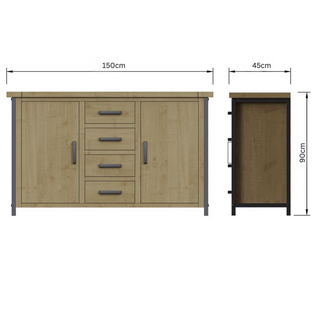 Lowry 2 Door 4 Drawer Large Sideboard Driftwood Lacquered Solid Reclaimed Pine
