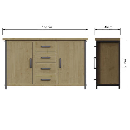 Lowry 2 Door 4 Drawer Large Sideboard Driftwood Lacquered Solid Reclaimed Pine