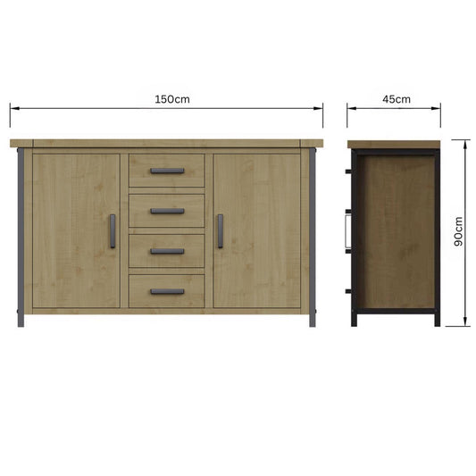 Lowry 2 Door 4 Drawer Large Sideboard Driftwood Lacquered Solid Reclaimed Pine