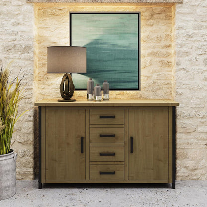 Lowry 2 Door 4 Drawer Large Sideboard Driftwood Lacquered Solid Reclaimed Pine