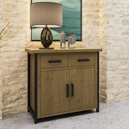 Lowry 2 Door 2 Drawer Compact Sideboard Driftwood Lacquered Solid Reclaimed Pine