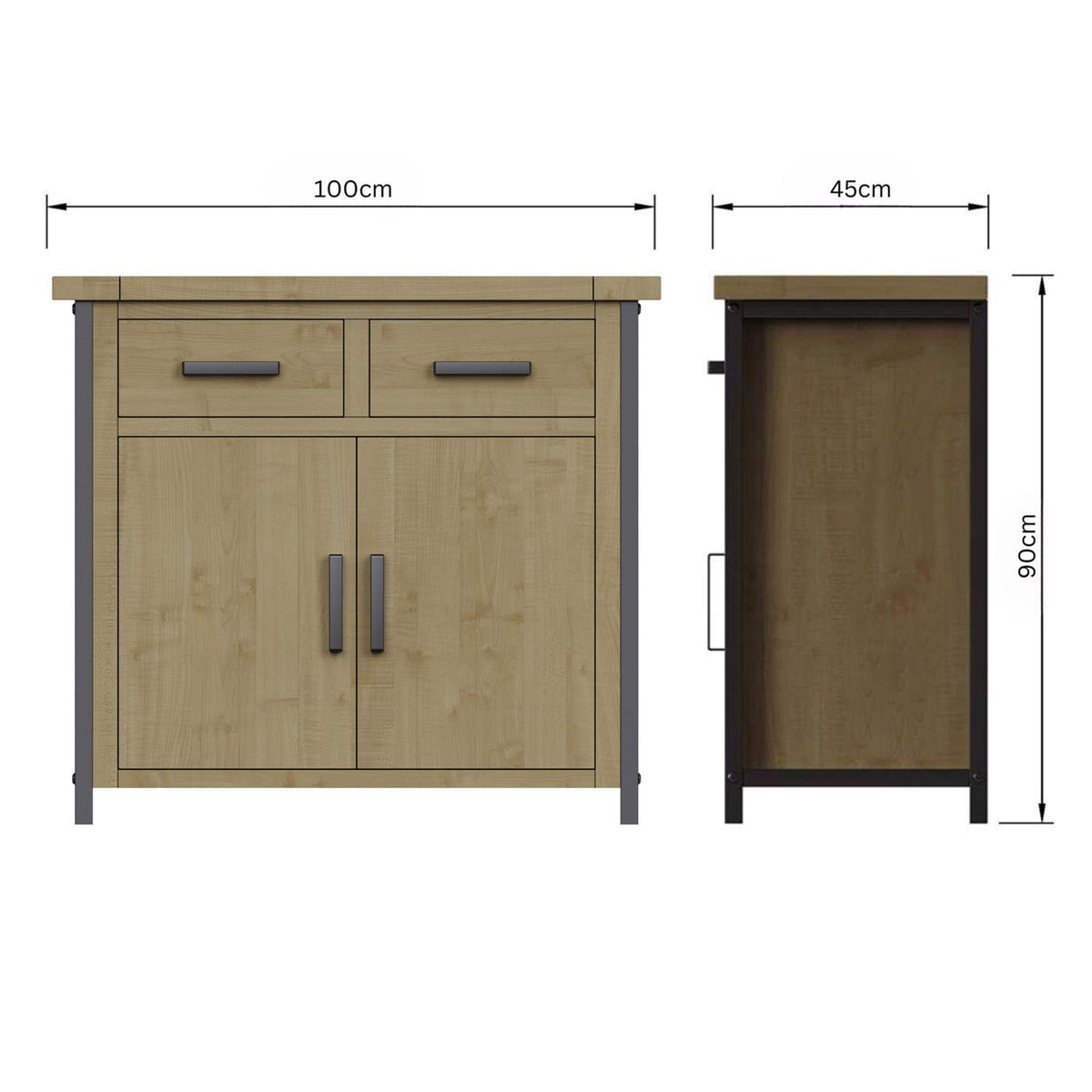 Lowry 2 Door 2 Drawer Compact Sideboard Driftwood Lacquered Solid Reclaimed Pine