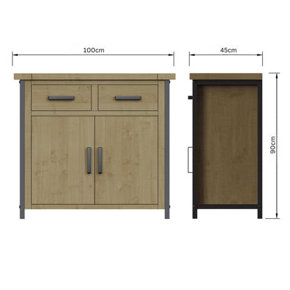 Lowry 2 Door 2 Drawer Compact Sideboard Driftwood Lacquered Solid Reclaimed Pine