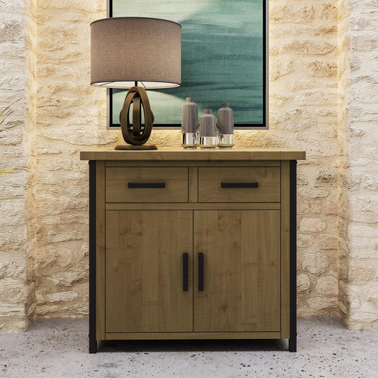 Lowry 2 Door 2 Drawer Compact Sideboard Driftwood Lacquered Solid Reclaimed Pine