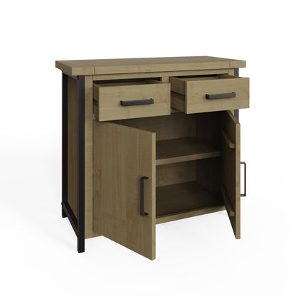 Lowry 2 Door 2 Drawer Compact Sideboard Driftwood Lacquered Solid Reclaimed Pine
