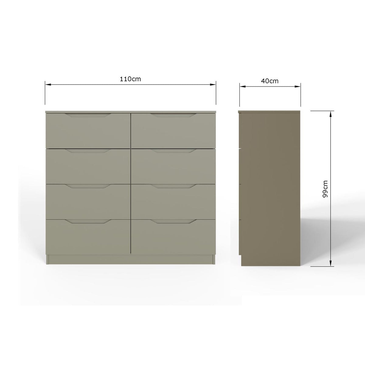 Luno 8 Drawer Chest Of Drawers - Ash Green
