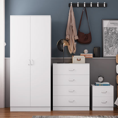 Tunis 3 Piece Bedroom Furniture Set - Matt White - Wardrobe + Chest + Bedside