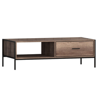 Loft Industrial Coffee Table With Storage Wood Effect Black Metal Frame