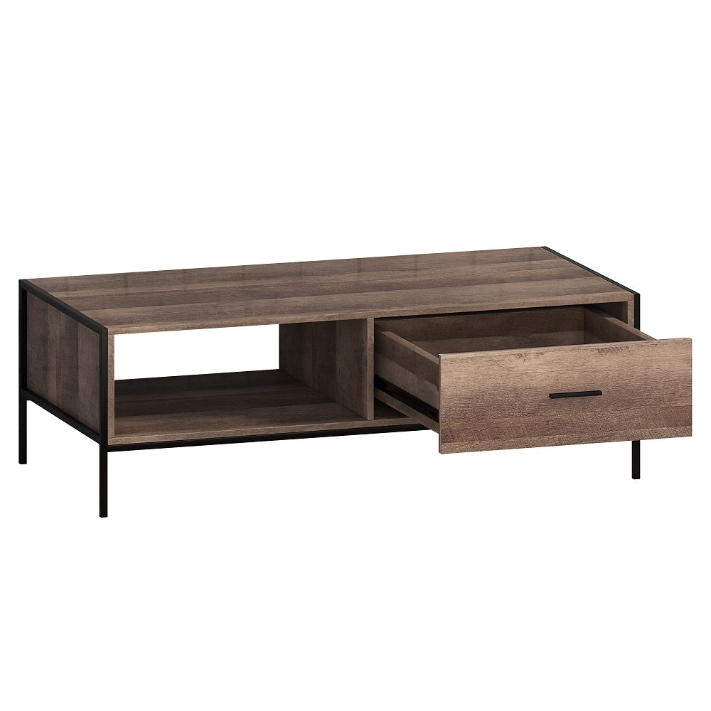 Loft Industrial Coffee Table With Storage Wood Effect Black Metal Frame