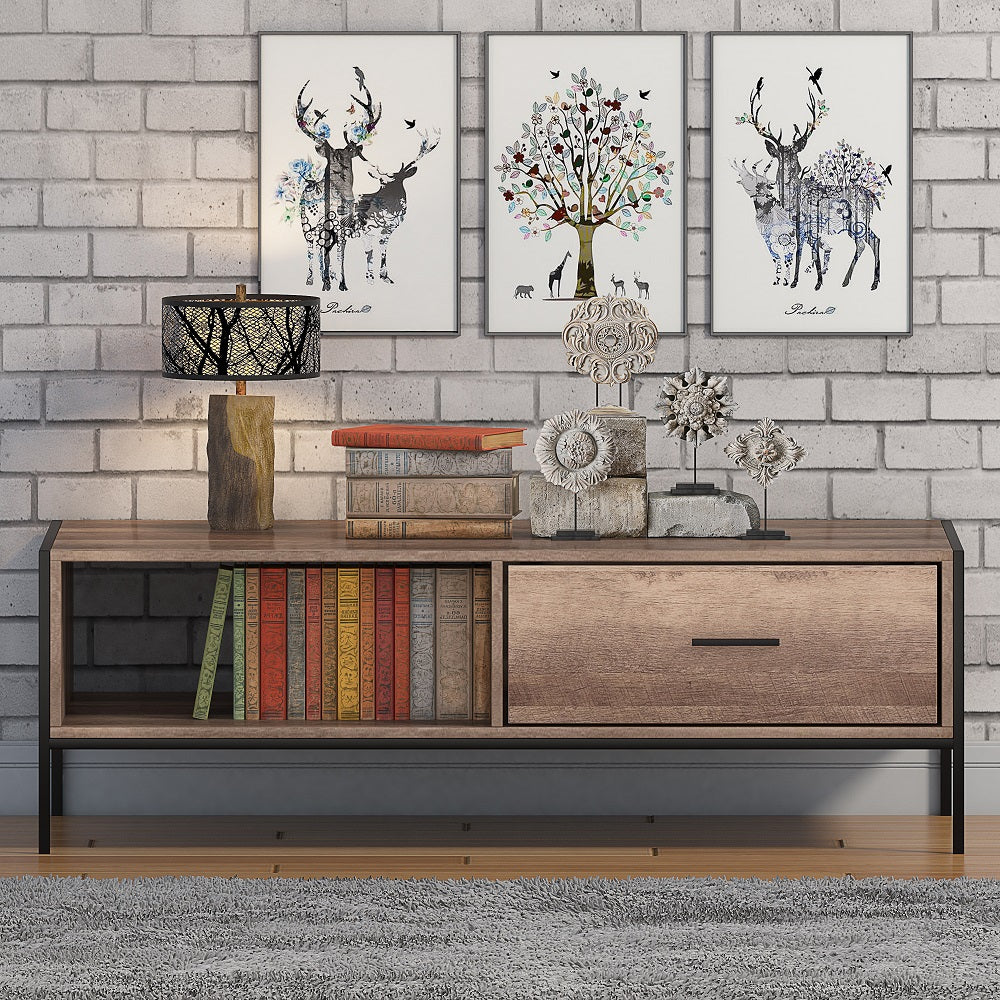 Loft Industrial Coffee Table With Storage Wood Effect Black Metal Frame
