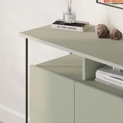 Cornea 2 Door Sideboard Buffet Unit Ash Green with Open Shelf & Black Metal Frame