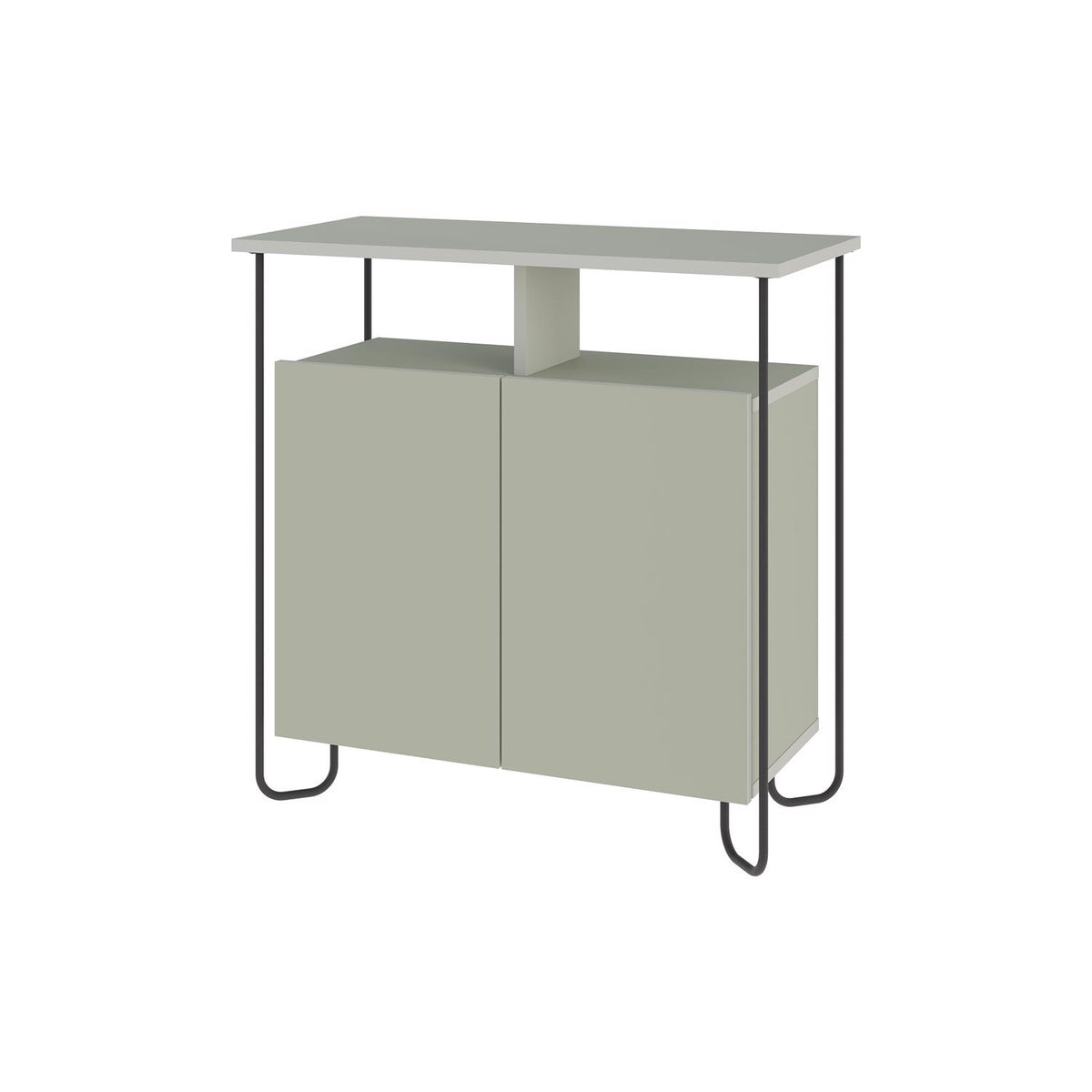 Cornea 2 Door Sideboard Buffet Unit Ash Green with Open Shelf & Black Metal Frame