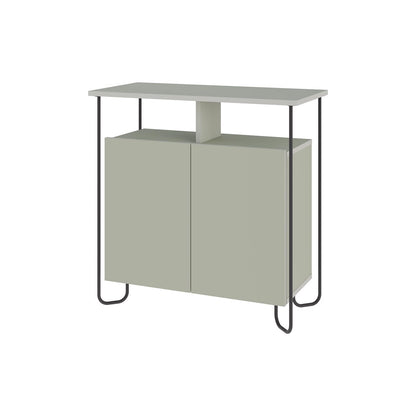Cornea 2 Door Sideboard Buffet Unit Ash Green with Open Shelf & Black Metal Frame