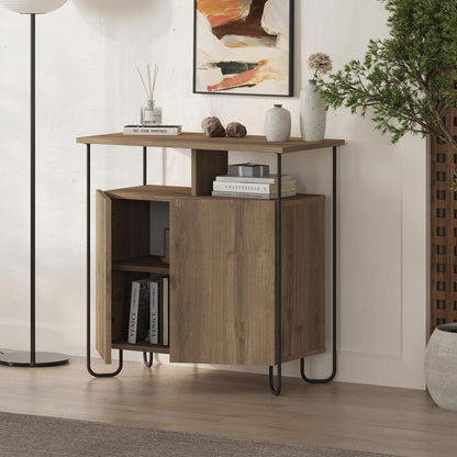 Cornea 2 Door Sideboard Buffet Unit Dark Oak with Open Shelf & Black Metal Frame