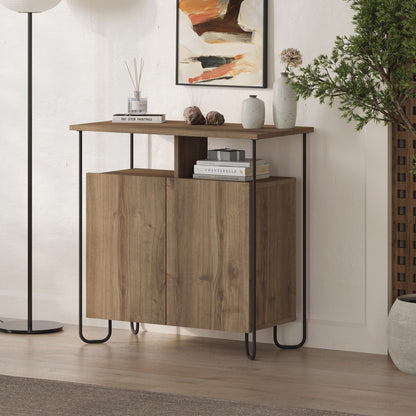 Cornea 2 Door Sideboard Buffet Unit Dark Oak with Open Shelf & Black Metal Frame