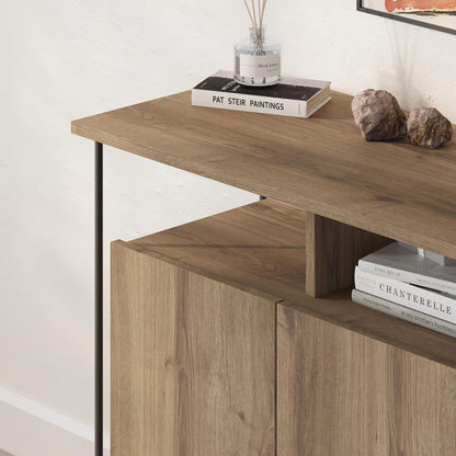 Cornea 2 Door Sideboard Buffet Unit Dark Oak with Open Shelf & Black Metal Frame