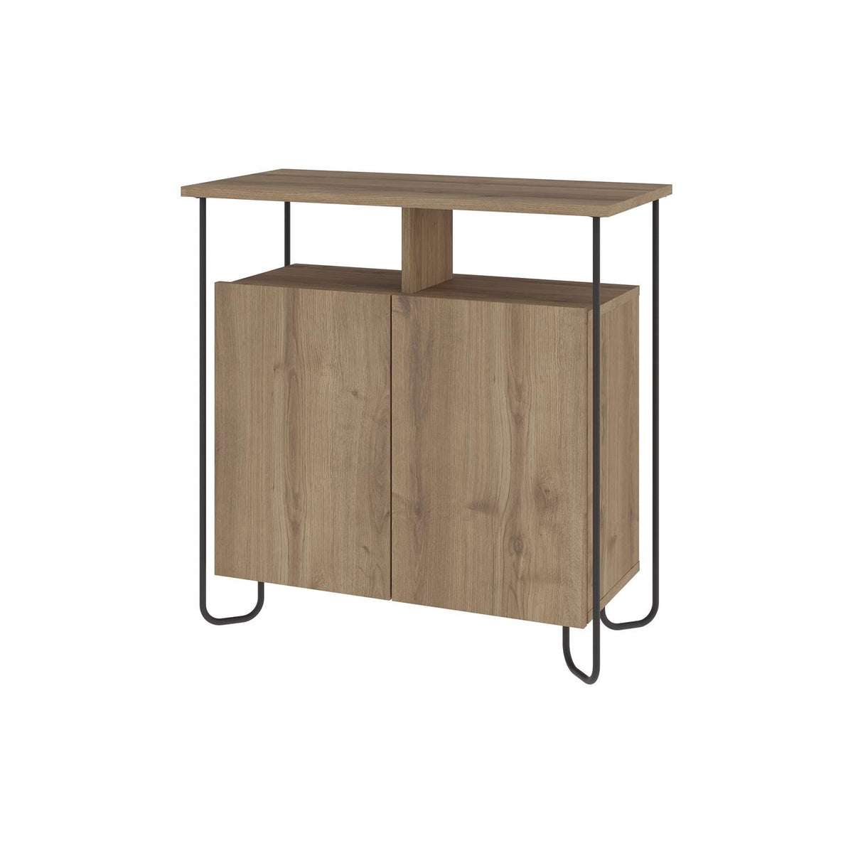 Cornea 2 Door Sideboard Buffet Unit Dark Oak with Open Shelf & Black Metal Frame