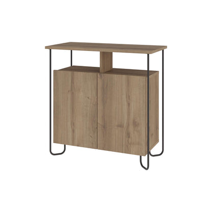 Cornea 2 Door Sideboard Buffet Unit Dark Oak with Open Shelf & Black Metal Frame