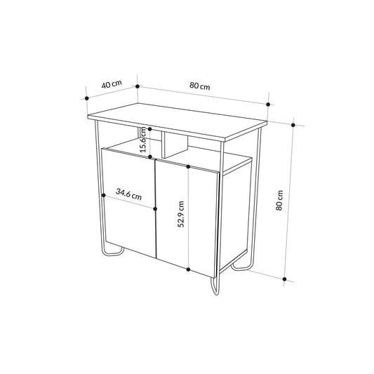 Cornea 2 Door Sideboard Buffet Unit Dark Oak with Open Shelf & Black Metal Frame