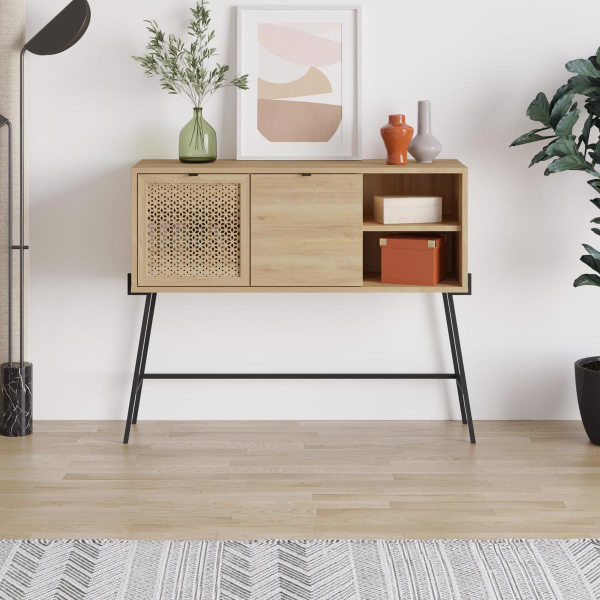 Naive 2 Door 1 Shelf Sideboard Buffet Unit - Sapphire Oak with Black Metal Frame