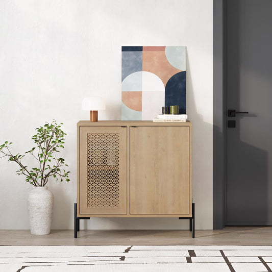 Naive 2 Door Sideboard Buffet Unit Sapphire Oak with Black Metal Frame
