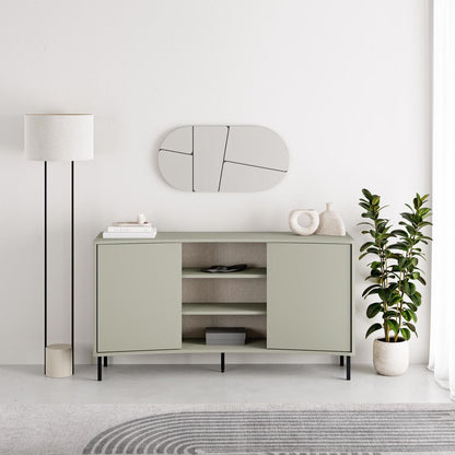 Frem 2 Door Curved Sideboard Buffet Unit Ash Green & Black Metal Legs