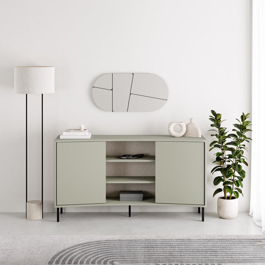 Frem 2 Door Curved Sideboard Buffet Unit Ash Green & Black Metal Legs
