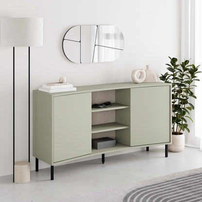 Frem 2 Door Curved Sideboard Buffet Unit Ash Green & Black Metal Legs