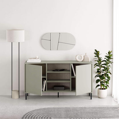 Frem 2 Door Curved Sideboard Buffet Unit Ash Green & Black Metal Legs