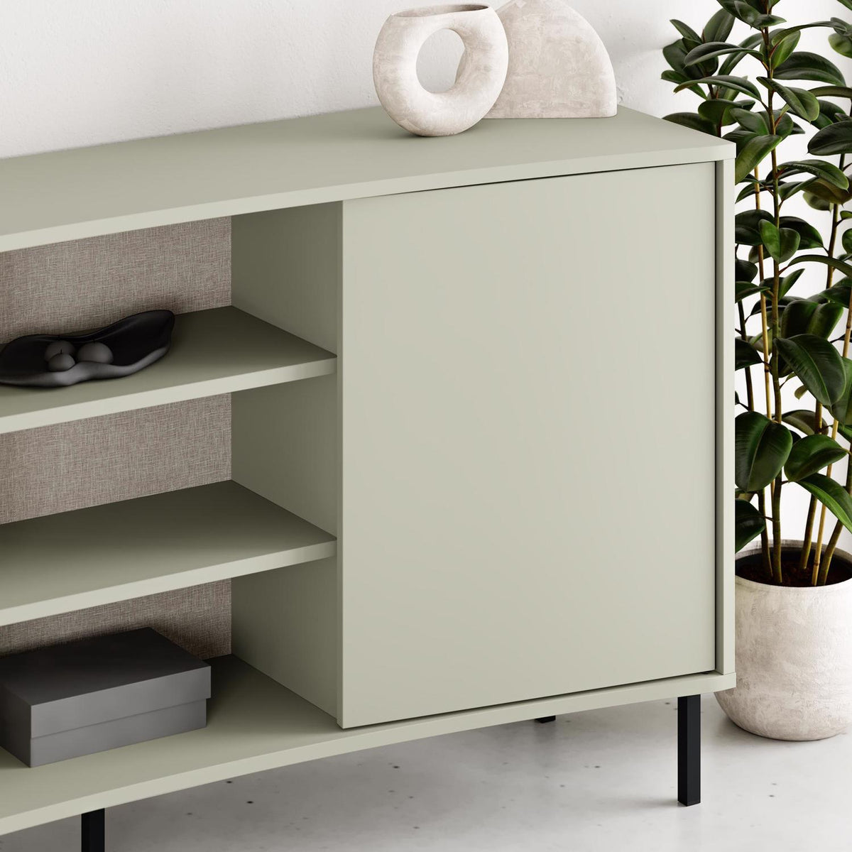 Frem 2 Door Curved Sideboard Buffet Unit Ash Green & Black Metal Legs