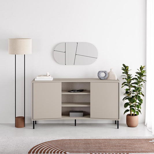 Frem 2 Door Curved Sideboard Buffet Unit Sandstone & Black Metal Legs