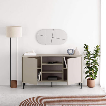 Frem 2 Door Curved Sideboard Buffet Unit Sandstone & Black Metal Legs
