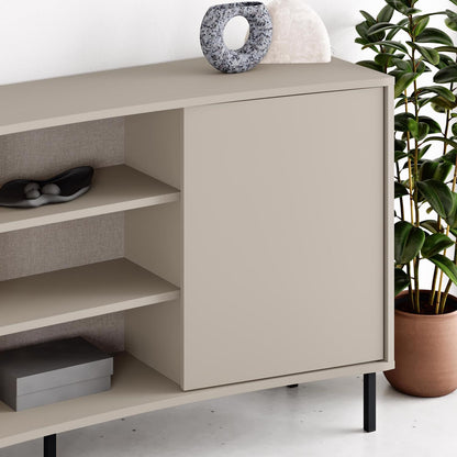 Frem 2 Door Curved Sideboard Buffet Unit Sandstone & Black Metal Legs