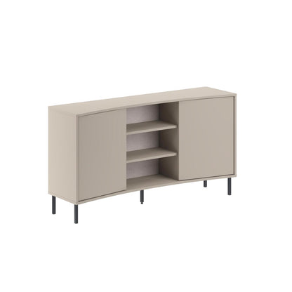 Frem 2 Door Curved Sideboard Buffet Unit Sandstone & Black Metal Legs