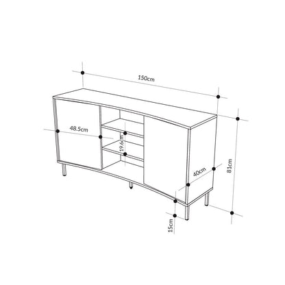 Frem 2 Door Curved Sideboard Buffet Unit Sandstone & Black Metal Legs
