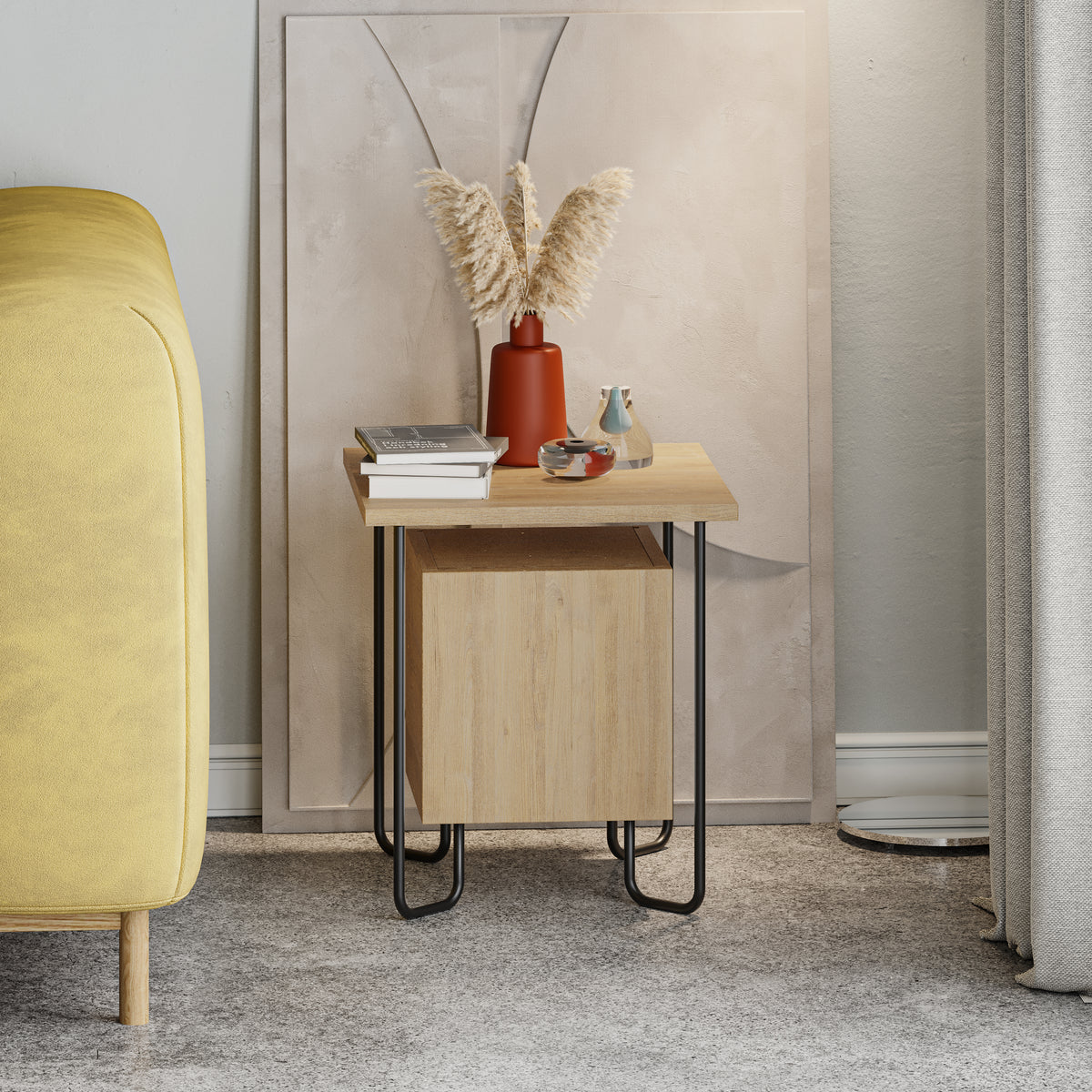 Acres Modern Bedside Table Oak 40cm Wide