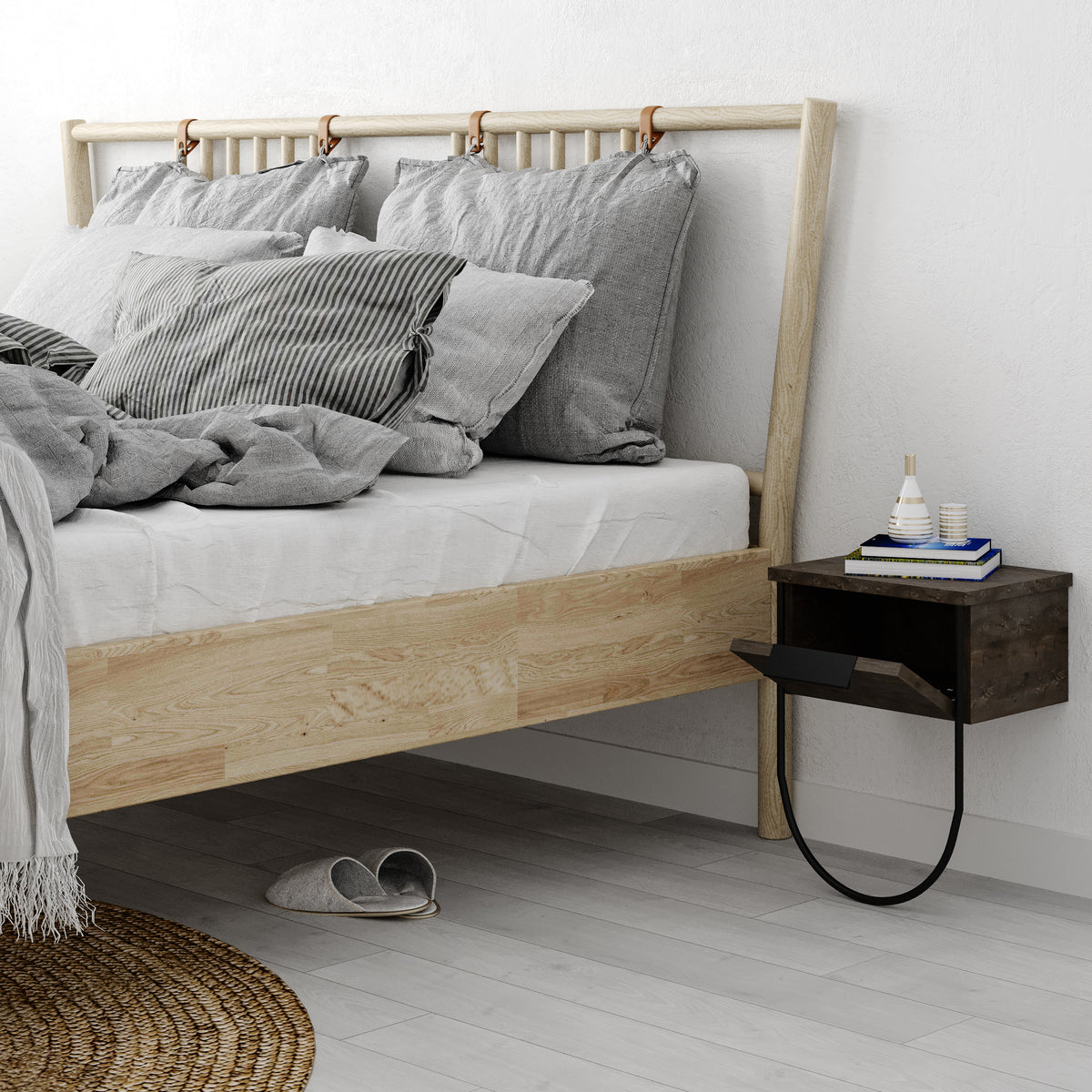 Norfolk Modern Bedside Table Dark Coffee 33cm Wide