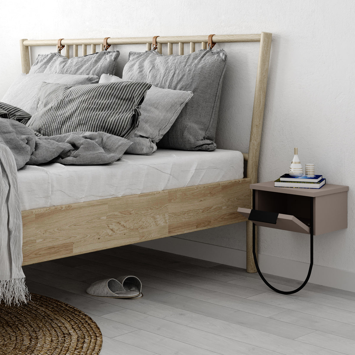 Norfolk Modern Bedside Table Mocha Grey 33cm Wide