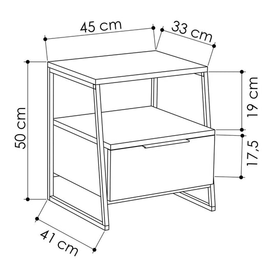 Pal Modern Bedside Table With Drawer Mocha Grey 45cm Wide