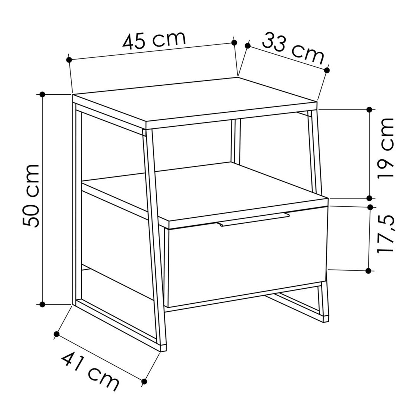 Pal Modern Bedside Table With Drawer White 45cm Wide