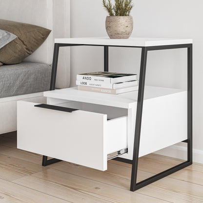 Pal Modern Bedside Table With Drawer White 45cm Wide