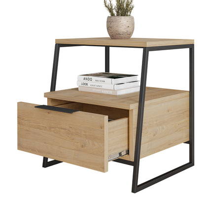 Pal Modern Bedside Table With Drawer Oak 45cm Wide