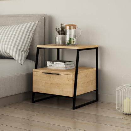 Pal Modern Bedside Table With Drawer Oak 45cm Wide