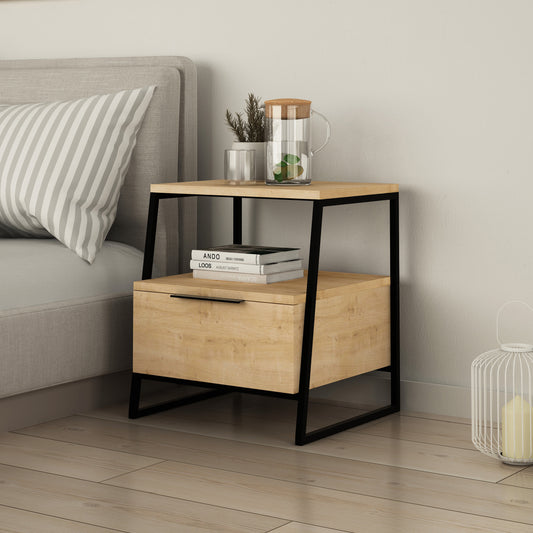 Pal Modern Bedside Table With Drawer Oak 45cm Wide