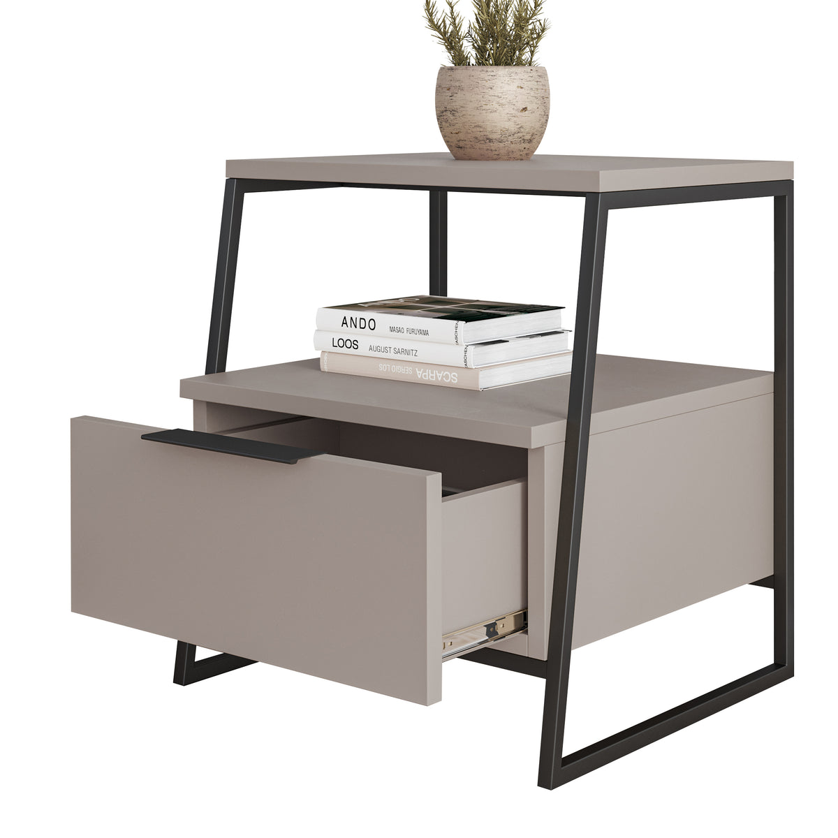 Pal Modern Bedside Table With Drawer Mocha Grey 45cm Wide