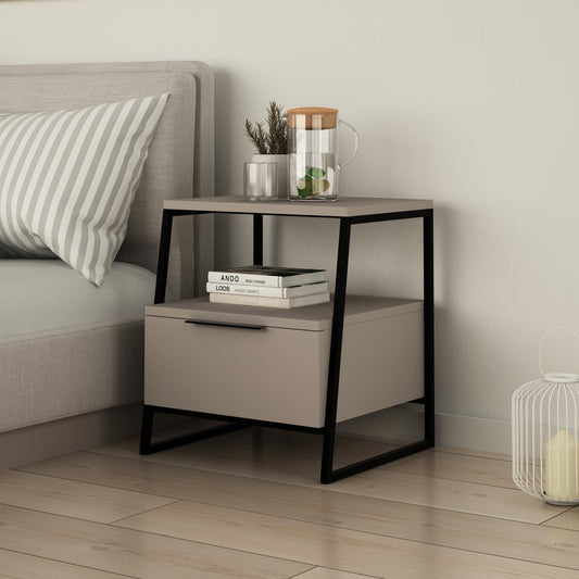 Pal Modern Bedside Table With Drawer Mocha Grey 45cm Wide