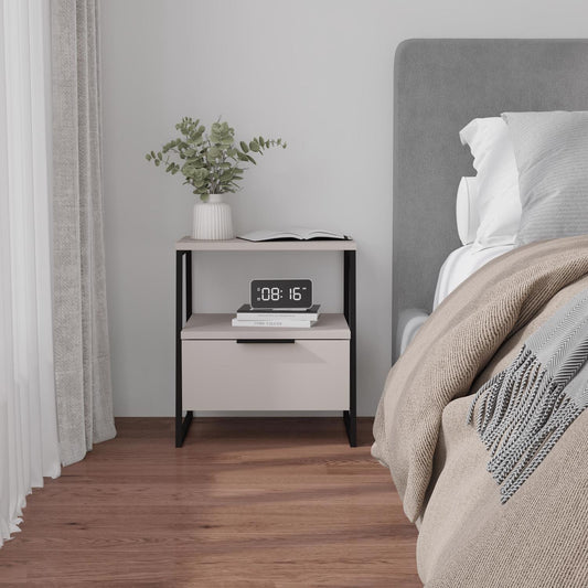 Pal Modern Bedside Table With Drawer Sandstone 45cm Wide