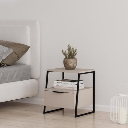 Pal Modern Bedside Table With Drawer Sandstone 45cm Wide